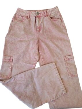 Full Tilt Light Pink Acid Wash Cargo Boyfriend Jeans Size 27